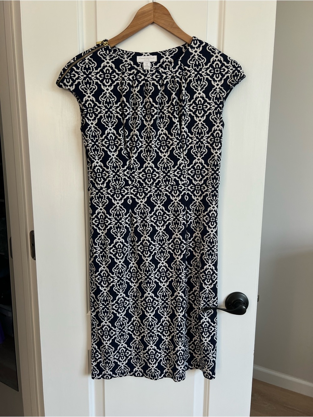 Charter Club Navy and White Printed Midi Dress